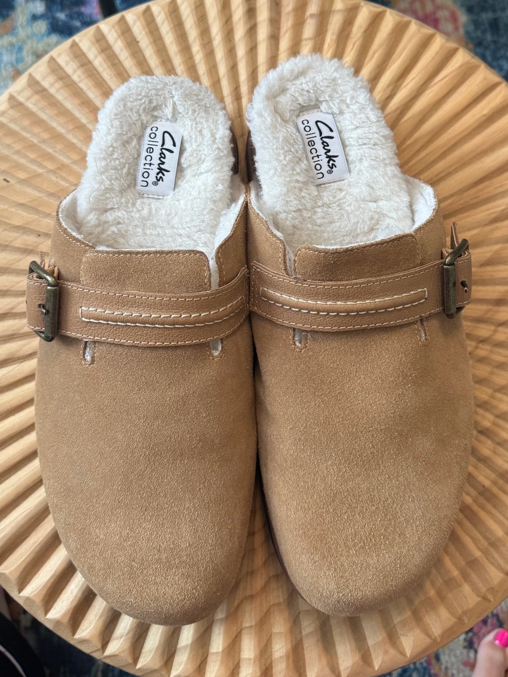 Clarks Collection Brynn Slide Clogs tan suede Size 10 Fur Lined